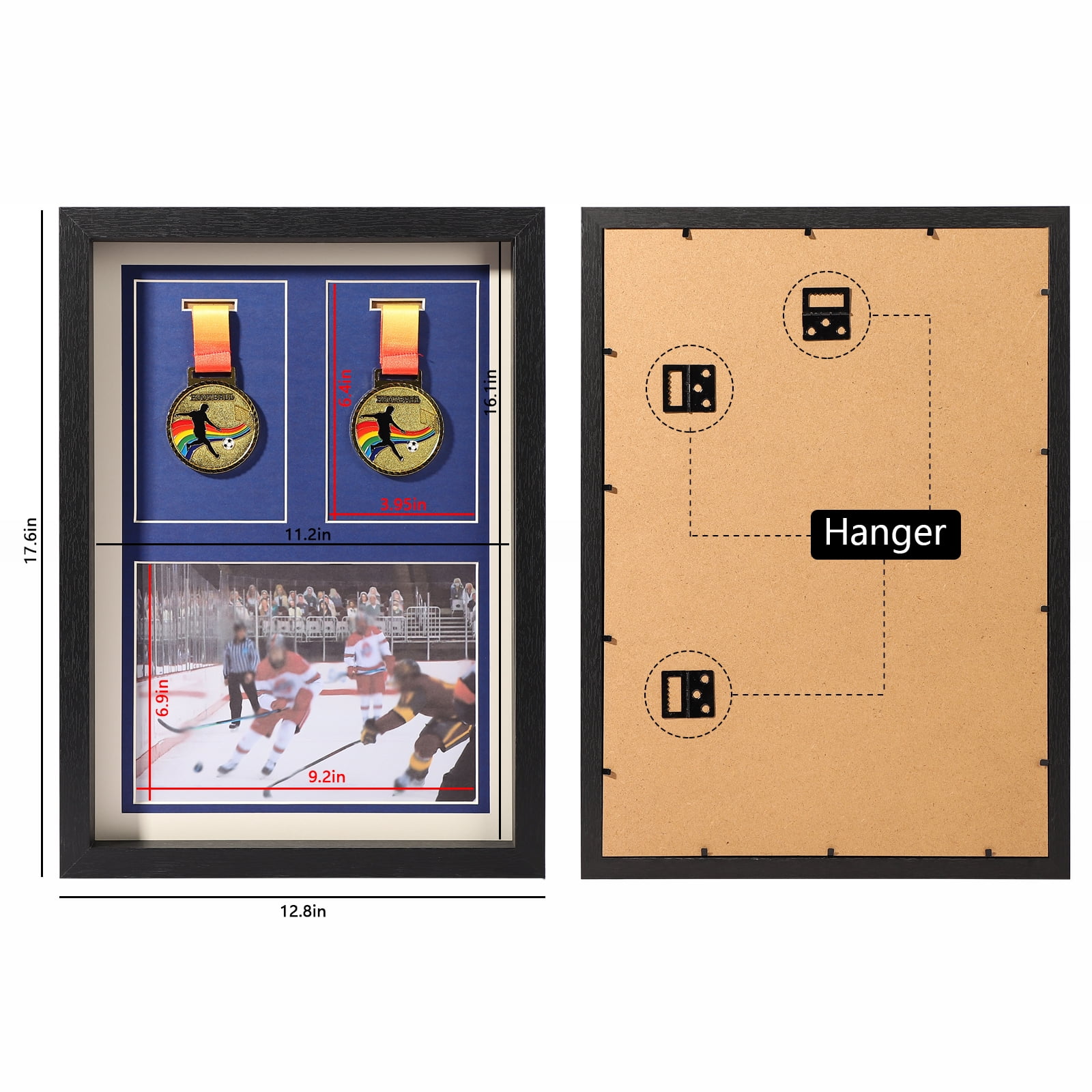 Medal Display Case - 4 Medal Shadow Box Frame, Wood, A4 Size - Perfect For Sports Trophies, Awards, Keepsake Display