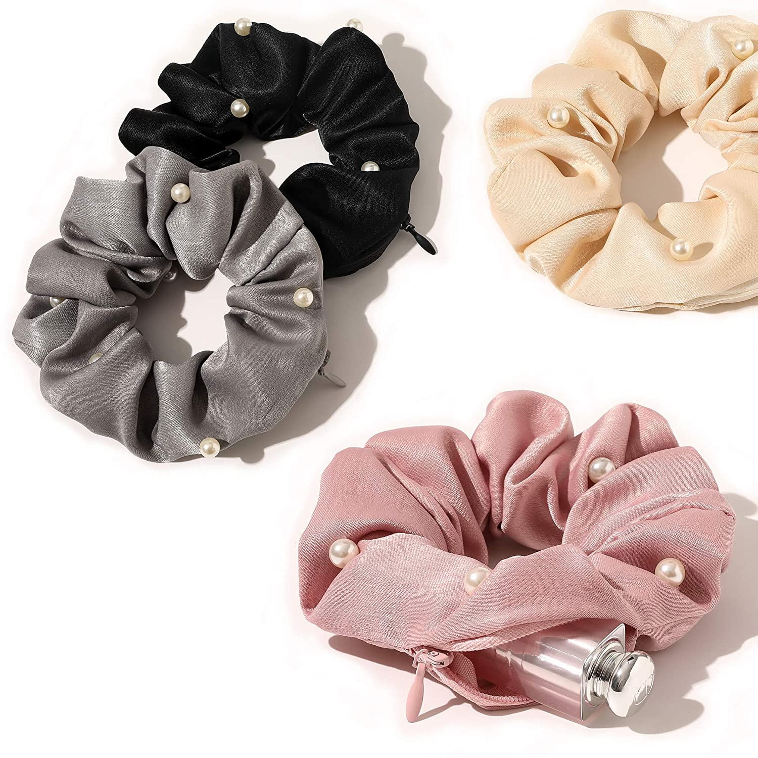 Ivyu Pocket Scrunchies with Zipper Stash Scrunchy Hair Ties Satin Silk