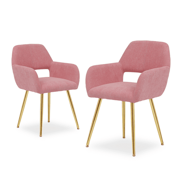 Magshion Upholstered Kitchen Dining Chairs Set of 2, Modern Fabric Small Accent Arm Chairs with Metal Legs, for Living Dining Room, Pink