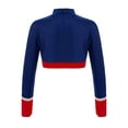 thumbnail image 2 of iiniim Girls Cheerleading Cropped Tops Shiny Rhinestone Contrast Color Long Sleeve Mock Neck Gymnastic Dance Tee Navy Blue 14, 2 of 7