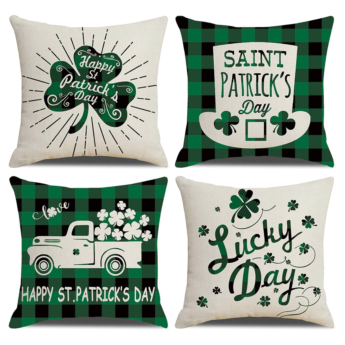Green Shamrock Cotton Pillow Cover/16" x 16" or 18"x18" St Patricks Day 