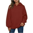 thumbnail image 3 of Bmawag Women Hoodies Plus Size Long Sleeve Solid Color Pullover Tops Women's Casual Loose Sweatshirt with Pocket Brown XXL, 3 of 9