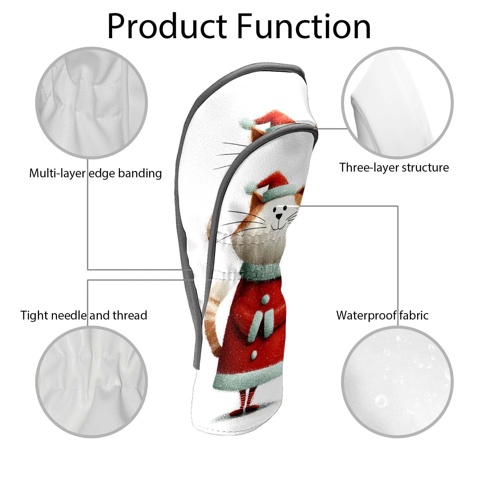 Golf Club Covers, Red XmasCatStand Premium PU Leather Driver Hybrid Putter Head Covers with Velvet Lining, Waterproof Golf Gifts for Men Women