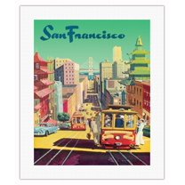 San Francisco - Cable Cars - Vintage Airline Travel Poster by David Klein c.1950s - Fine Art Rolled Canvas Print 16in x 20in