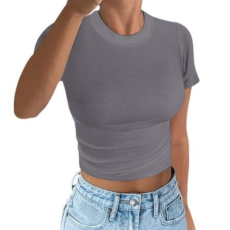 TIANZEN Sure! Here’s A Product Title That Fits And Buyer Search Habits: Women s Colorful Slim Fit Short Sleeve Crop Top T Shirt For Sports And Fitness Women Shirts Women Shirt Workout Womens Tech