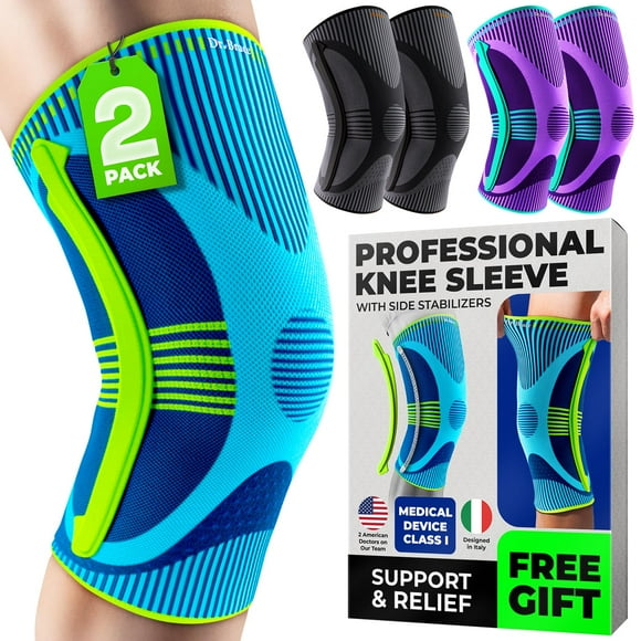 Rodillera DR. BRACE ELITE con estabilizador de tamaño (paquete de 2). Rodillera para mujeres y hombres, ideal para entrenamiento, deportes y uso diario. Manga de compresión para máxima sujeción del do