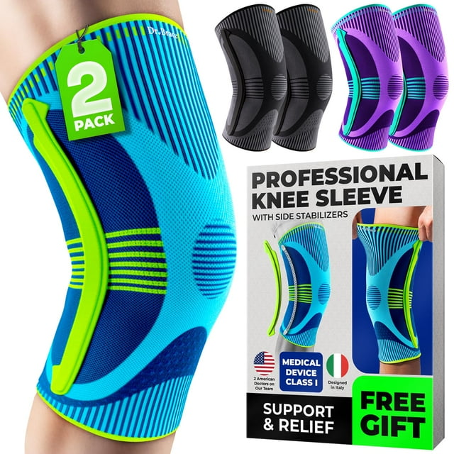 Rodillera DR. BRACE ELITE con estabilizador de tamaño (paquete de 2). Rodillera para mujeres y hombres, ideal para entrenamiento, deportes y uso diario. Manga de compresión para máxima sujeción del do