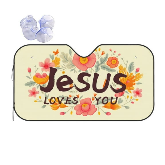 KAKALAD Jesus Loves You Christian Monogram 01 Folding Aluminum Windshield Car Sun Shades 51"x 27.5"