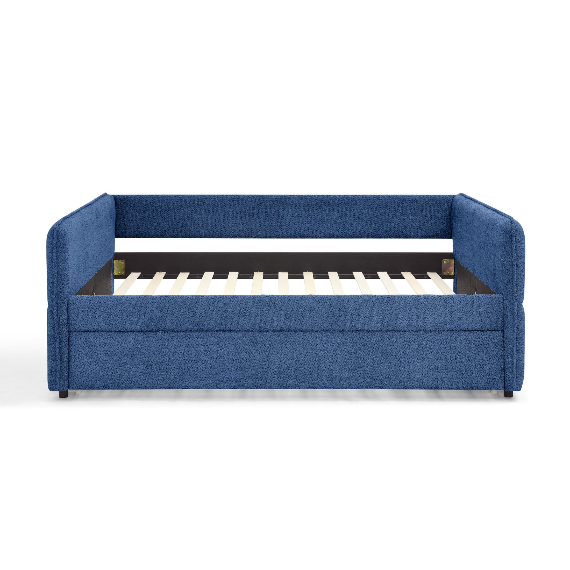 Noble House Zenton Full Size Boucle Daybed, Tufted Sofa Bed Frame with Trundle, Modern Guest Sleeper Couch, Blue
