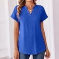 thumbnail image 5 of Short Sleeve Tops for Women Solid Color V Neck Tops 2026 Summer Casual Shirts Work Blouses Business Tunic Top Dark Blue XL, 5 of 7