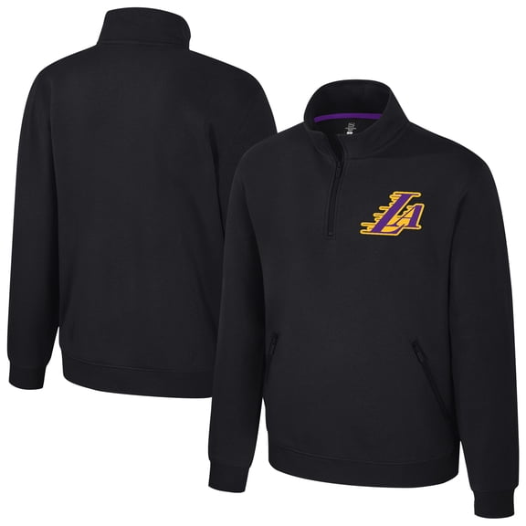 Unisex Stadium Essentials Black Los Angeles Lakers  Varsity Trainer Quarter-Zip Pullover