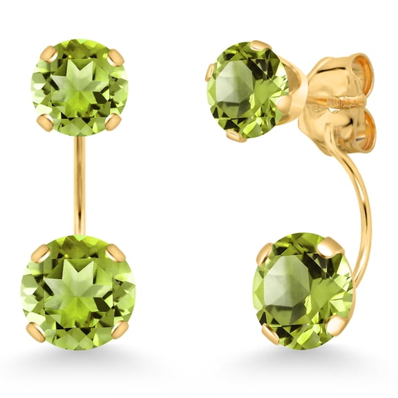 Gem Stone King 14K Yellow Gold Green Peridot Stud Earrings for Women | 3.10 Cttw | Gemstone August Birthstone | Round 6MM