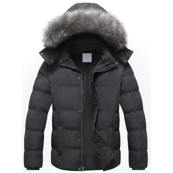 GGleaf Men's Puffer Coat Thickened Padded Winter Jacket Hooded Parka with Detachable Hood Dark Grey XXL