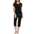 thumbnail image 2 of INSPIRE CHIC Women's Sleepwear Pajama Set Nightwear Round Neck Loungewear with Capri Pants S Black, 2 of 6