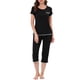 thumbnail image 2 of Conjunto de pijama de mujer INSPIRE CHIC, ropa de dormir, cuello redondo, ropa de casa con pantalones capri, negro, 2 of 6