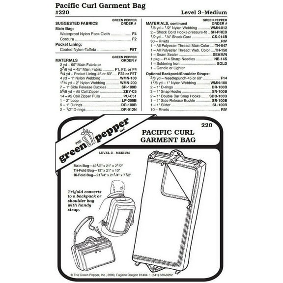 Pacific Curl Garment Bag Luggage #220 Sewing Pattern (Pattern Only)