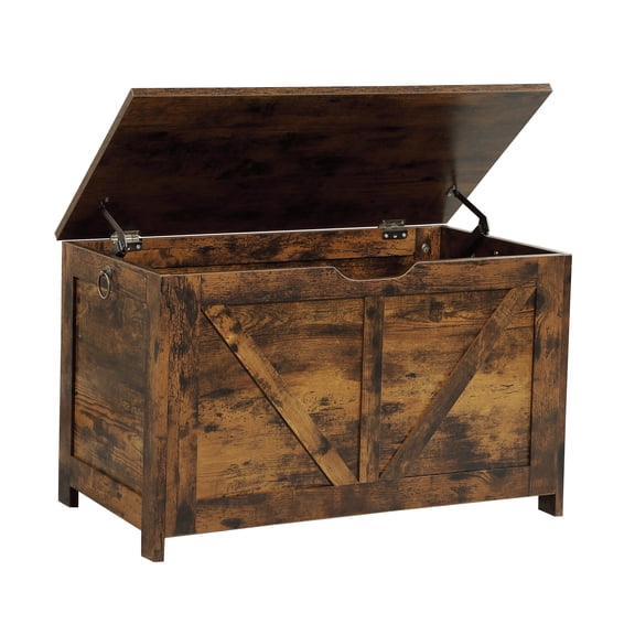 Youmumeub Rustic Storage Chest Bench, 30" Wooden Toy Box Organizer with Safety Hinges, Entryway Shoe Bench with Lift Top for Bedroom Living Room Brown