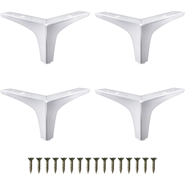 Patas de muebles de metal de 4 pulgadas, patas de sofá plateadas pulidas y cromadas, juego de 4, patas triangulares de repuesto de estilo moderno