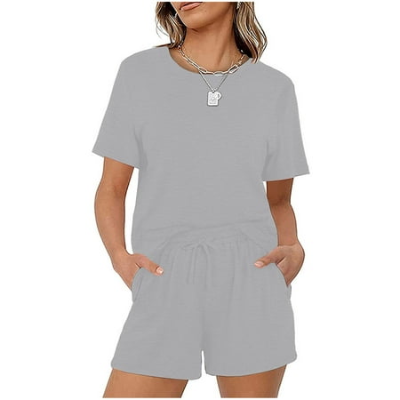 

Xysaqa Women s Short Sleeve Pajama Sets Loungewear Top and Shorts Pjs Sets Soft Sleepwear 2 Piece Athletic Tracksuit Outfits Sweatsuits