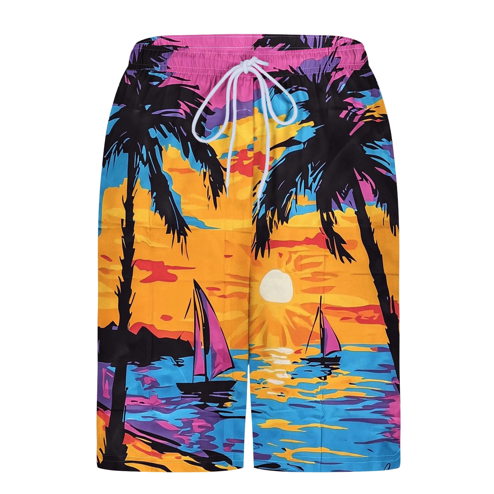 Timoontee Men Beach Shorts with Stretchy Elastic Waist and Functional Side Pockets for Daily Casual Relaxed Fit Design Orange XXXL