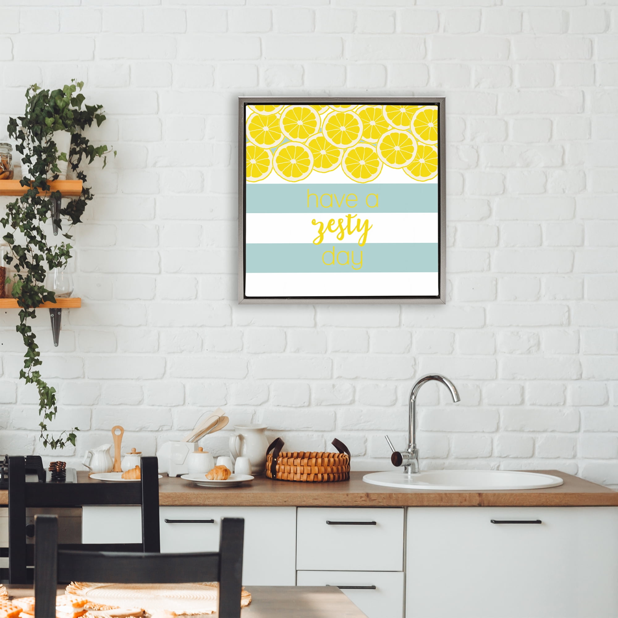 Stupell Industries Zesty Citrus with Stripes Gray Framed Floater Canvas Wall Art, design by Anna Quach