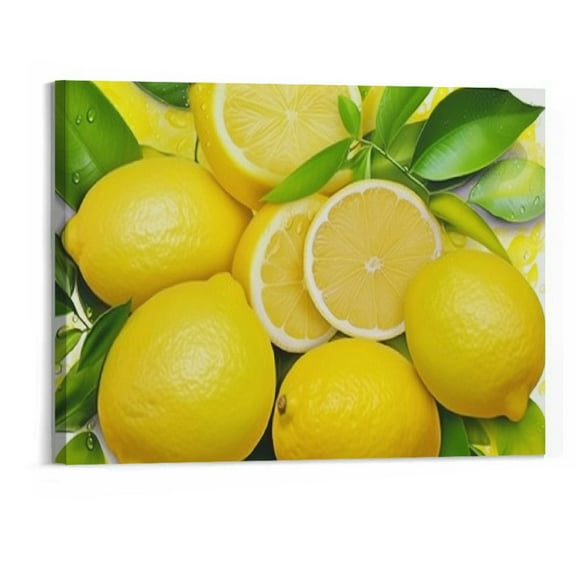 BCIIG  Canvas Print Wall Art for Bathroom Kitchen Wall Decor Colorful Lemon Fruit Pattern Picture Painting Artwork Stretched and Framed Wall Art for Bedroom Office  20×16in