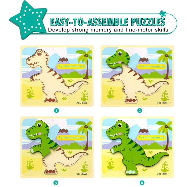 Japace Cubos De Madera Dinosaurio 6 En 1 – Rompecabezas Educativo Montessori Para Niños De 2 A 4 Años – Regalo Ideal Para Cumpleaños Y Navidad