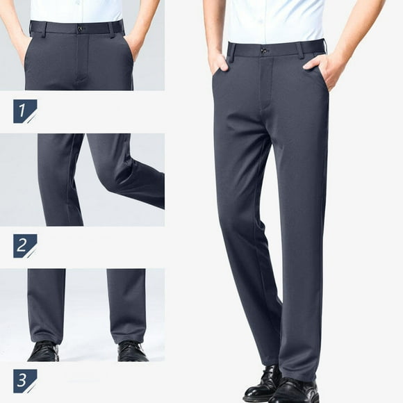 Pantalones de traje rectos holgados con botones de color liso para hombre, pantalones largos de poliéster para hombre