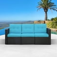 thumbnail image 3 of Cozyhom 3-Seat Outdoor Patio Sofa, PE Rattan Wicker Aluminum Frame Sectional Couch, Black/Blue, 3 of 5