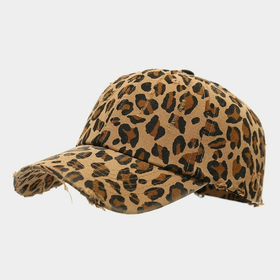 Vintage Leopard Print Baseball Cap Distressed Cotton Adjustable Dad Hat Sunshade