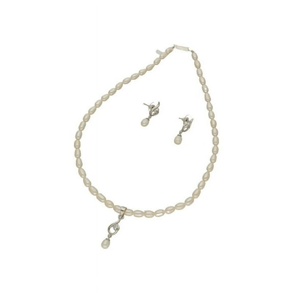 Freshwater 5mm Oval Pearl Drop Pendant Necklace Set For Women