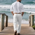 thumbnail image 4 of Men's Long Sleeve Casual Linen Shirt and Pants Set, Lightweight Breathable Outfit for Summer Beach, Relaxed Fit, 4 of 5