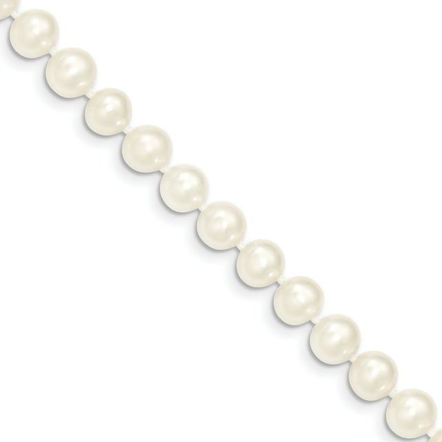 Collier de Perles en Or Jaune 14K 7-8mm Blanc FW Cultivé Près du Rond 18 Pouces
