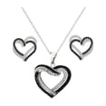 thumbnail image 1 of Conjunto de joyas con corazones superpuestos, collar y pendientes de corazones con diamantes de imitación blancos y negros, colgante de doble corazón, ideal para fiestas, bodas y celebraciones., 1 of 7