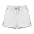 thumbnail image 4 of Womens Cotton Linen Shorts Summer Solid Color Elastic Waist Drawstring Side Split Shorts Summer Vacation Bermuda Shorts, 4 of 6