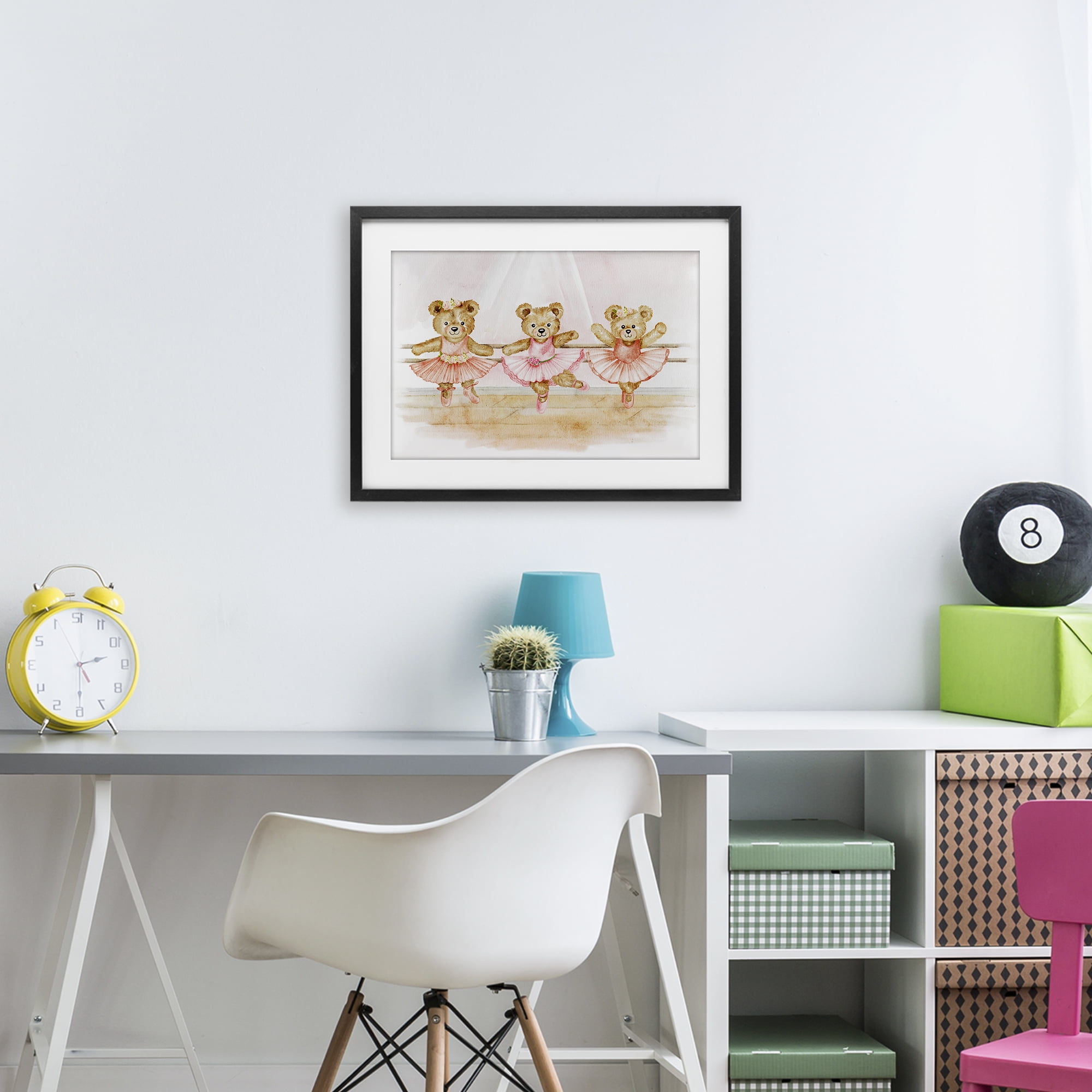 Ballet Teddies Triplet Black Framed Print Under Glass, design by Amy Hall