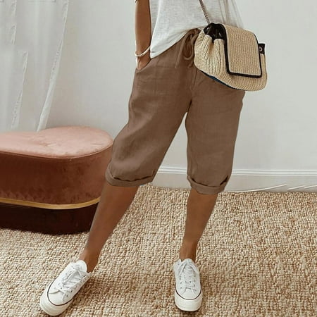 SNKSDGM Women s Plus Womens Dress Pants Petite Pull on Panties for Women Plus Size 5X Womens Fashion Solid Large Pocket Elastic Casual Pants Pocket Capris