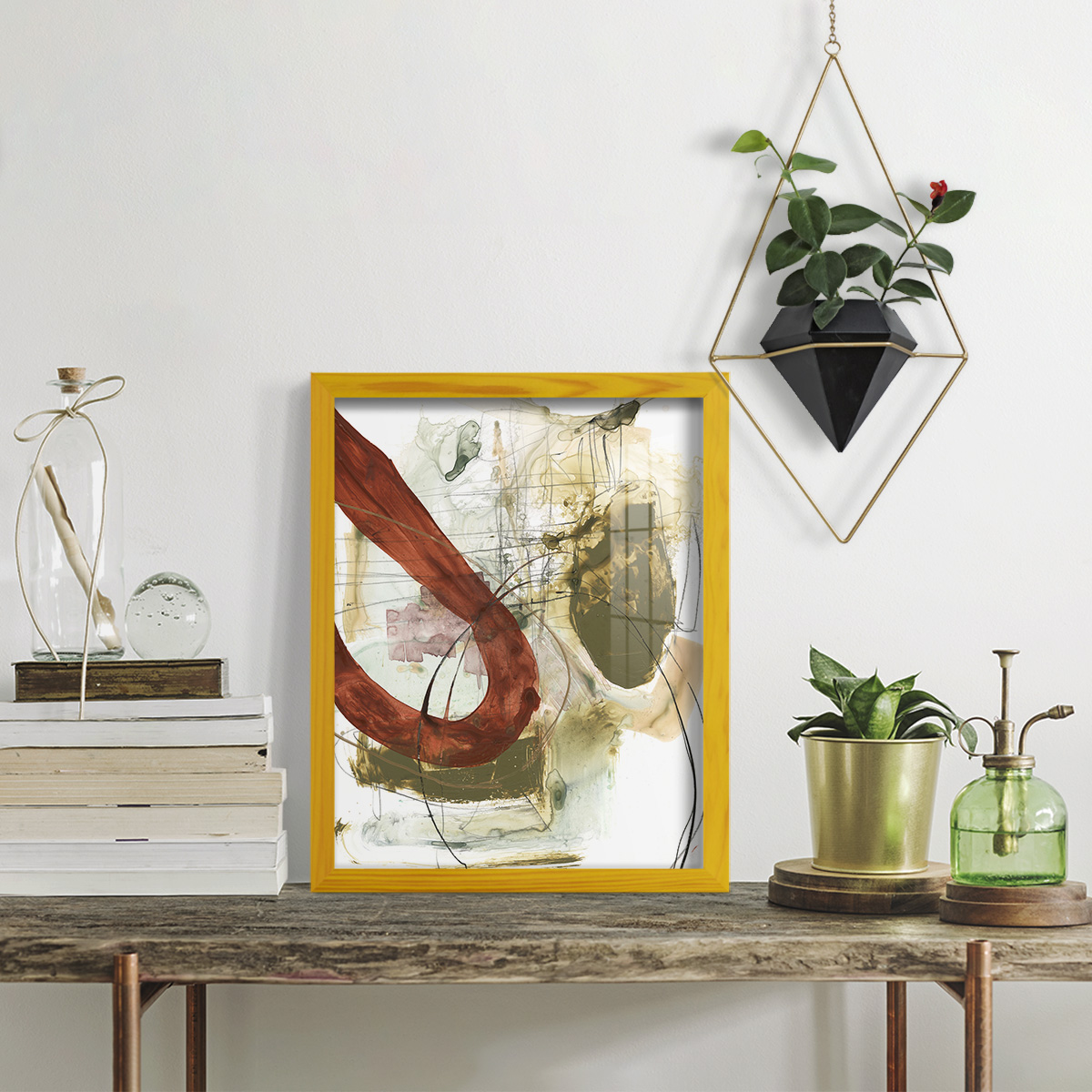 Rusted Loops I - Framed Print w/glass - Sunflower Yellow