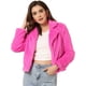 thumbnail image 1 of Abrigo mullido de piel sintética con solapa de muesca y chaqueta recortada para mujer Otoño Invierno Rosa Caliente S, 1 of 6