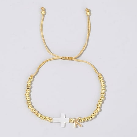 Brass Round Bead Bracelets Leeter Charm Bracelets for Women Men Letter K Golden