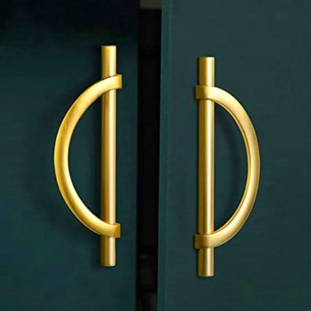 Tiradores de gabinete de oro cepillado, tiradores de cajón, tiradores de gabinete en forma de media luna, tiradores de tocador de cajón dorado, tiradores de cajón de armario de cocina antigu