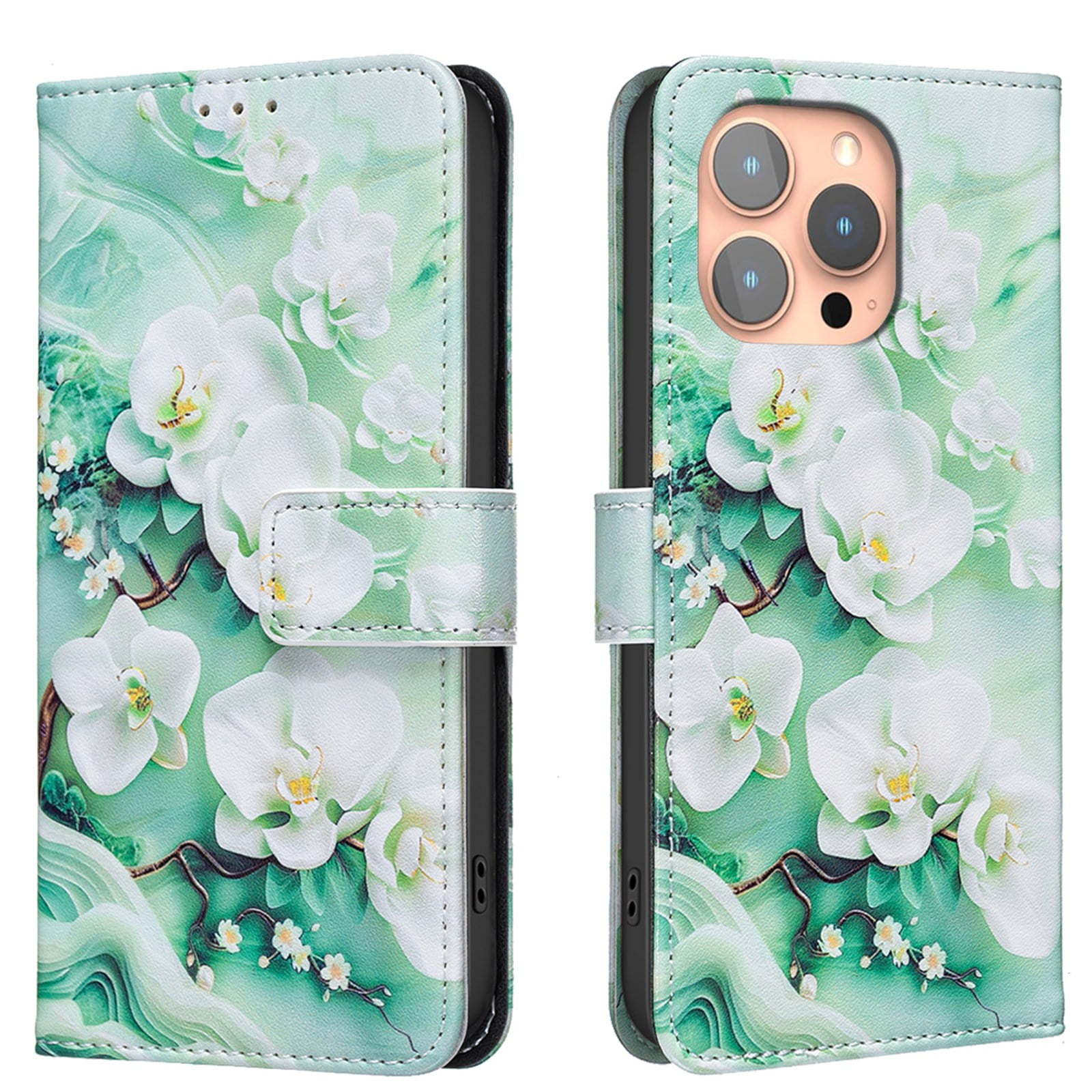ELEHOLD Flip Wallet Phone Case For iPhone 16 Pro Max, Cute Butterfly Floral PU Leather Elegant Folio Design Card Slots, Kickstand Magnetic ClosureShockproof Case Cover ,A
