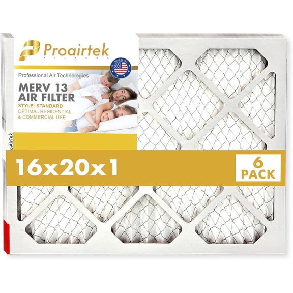Proairtek AF16201M13SWH Model 16x20x1 Pack of 6 Air Filters, MERV 13; Ideal for Anyone Wanting Clean, Crisp Air in Their Home