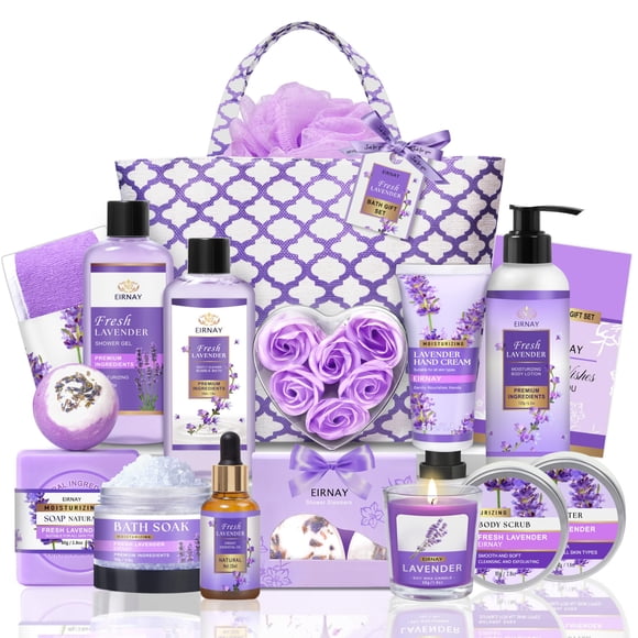 Canasta de regalo spa EIRNAY de 17 piezas, set de baño de lavanda