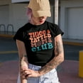 thumbnail image 2 of Thicc and Tatted Moms Club, Tattooed Mothers Group, Groovy Retro Wavy Text Merch Gift, Black T-Shirt, Large, 2 of 5