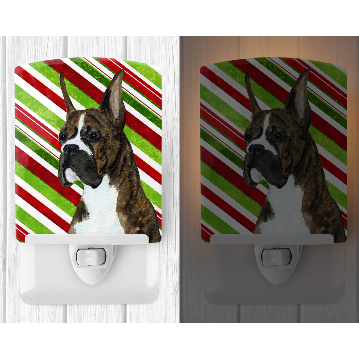 Caroline's Treasures SS4577CNL Boxer Candy Cane Holiday Christmas Ceramic Night Light, 6x4x3", multicolor