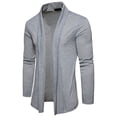 thumbnail image 2 of Cardigan Uni pour Homme Sans Poches, Col Rabattu, Châle Décontracté, Coupe Ample et Ajustée, 2 of 9