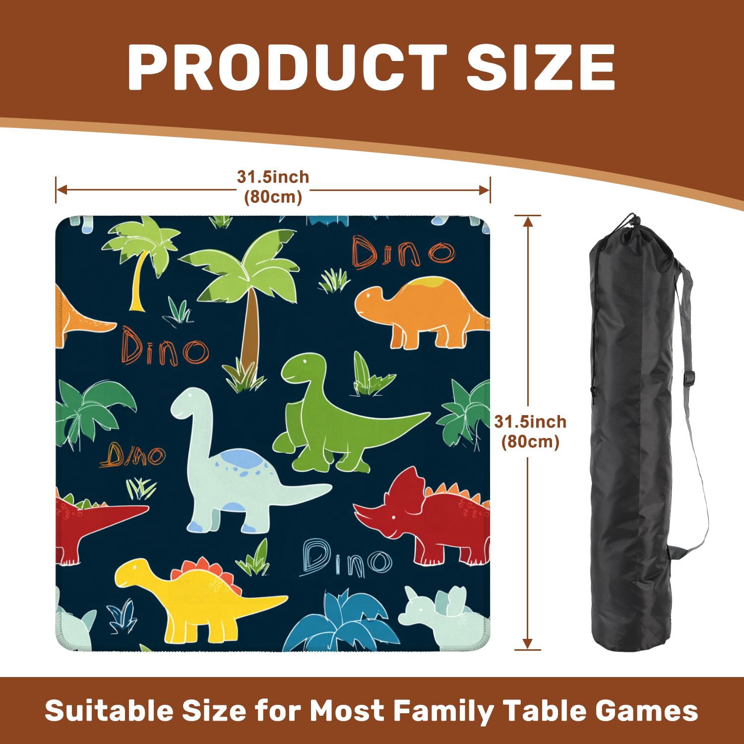 Mahjong Mat 31.5" x 31.5" seamless colorful dinosaurs dinosaur silhouette Non-Slip Noise Reduction American Mahjong Tiles Table Cover for Dominoes Poker Card Board Games Gift