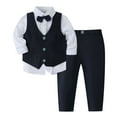 thumbnail image 2 of HAOTAGS Toddler Boys 3-Piece Dress Suit Set(1-8Y), Long Sleeve Turn-Down Collar Shirt Vest Bowtie Formal Pants Outfit For School Wedding Party Black 0-1Years, 2 of 9