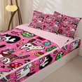 thumbnail image 2 of Manfei Playful Cat Zipper Queen Comforter Set with Fitted Sheet and 2 Pillowcases, Party Pet Sticker Zipper Bedding Set, Bright Pink, Pink Reversible, 4 Pieces, 2 of 7